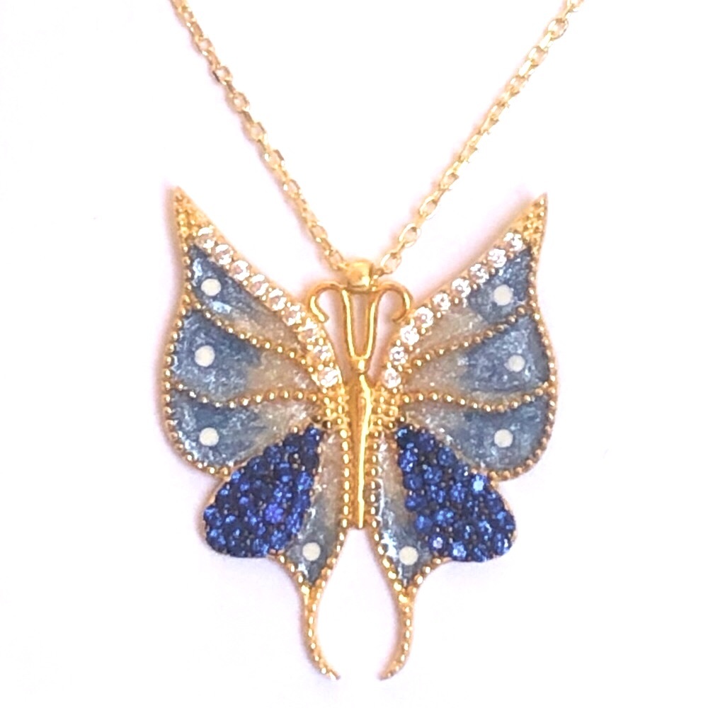 ๐ฆ925 silver butterfly necklace sapphire cz stone handmade 18k yellow gold plated - Picture 3 of 5